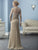 Christina Wu Elegance - 17836 Lace Queen Anne Neck Chiffon Sheath Gown in Neutral