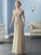 Christina Wu Elegance - 17836 Lace Queen Anne Neck Chiffon Sheath Gown in Neutral
