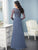 Christina Wu Elegance - 17838 Lace Illusion Bateau Chiffon Sheath Gown in Blue