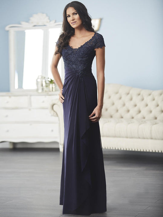 Christina Wu Elegance - 17839 Beaded Lace Short Sleeves Bridal Dress in Blue