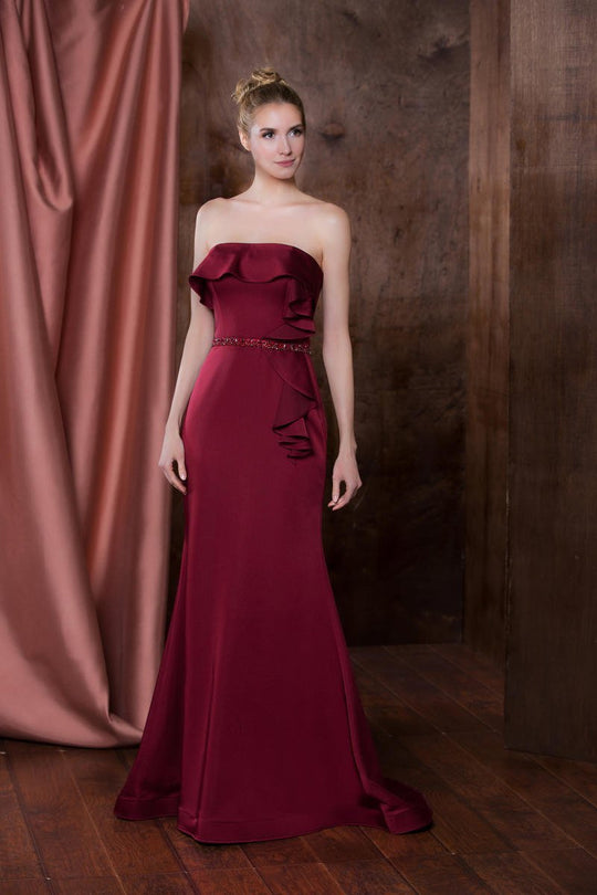 Colors Dress - 1784 Ruffled Straight Across Neck Sheath Dress in Red
