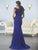 Christina Wu Elegance - Beaded Lace V-Neck Trumpet Evening Gown 17841 In Blue