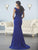 Christina Wu Elegance - 17841 Beaded Lace V-neck Trumpet Dress in Blue