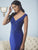 Christina Wu Elegance - 17841 Beaded Lace V-neck Trumpet Dress in Blue