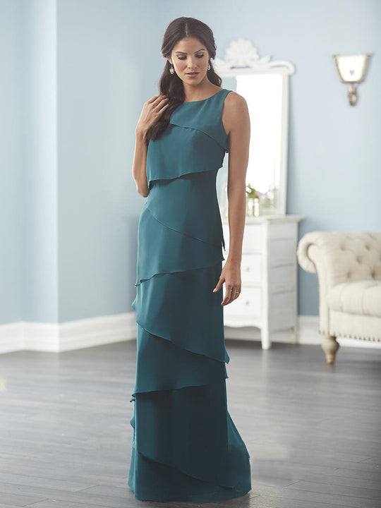 Christina Wu Elegance - 17842 Sleeveless Bateau Tiered Chiffon Dress in Green