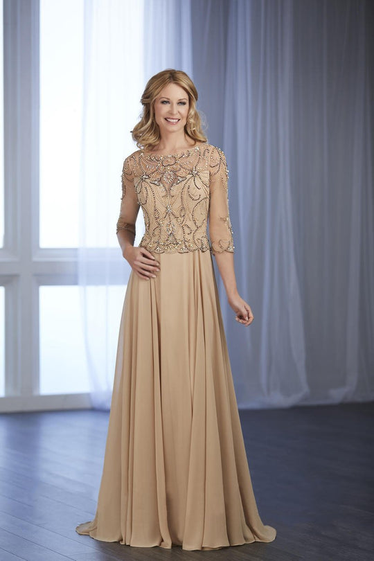 Christina Wu Elegance - 17846 Bedazzled Long Sleeve Illusion Gown in Gold