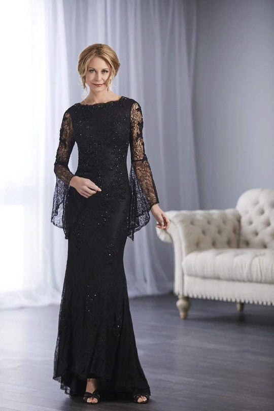 Christina Wu Elegance - 17847 Lace Bell Sleeve Bateau Sheath Dress in Black