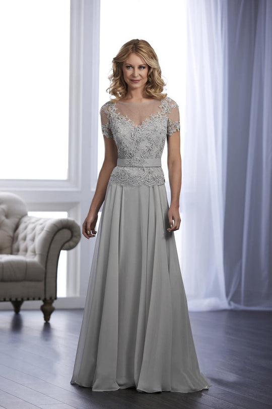 Christina Wu Elegance - 17849 Beaded Lace Illusion Bateau Gown in Gray