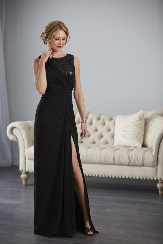 Christina Wu Elegance - 17850 Sequined Bateau Jersey Sheath Dress in Black