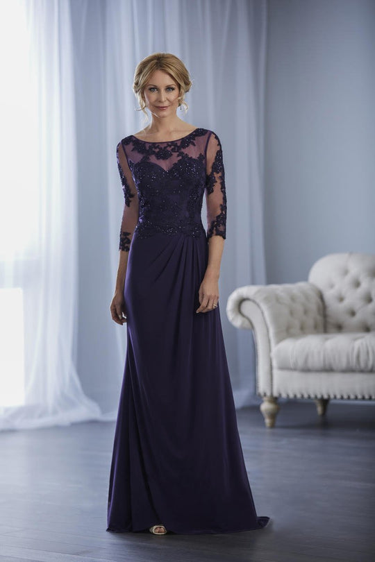 Christina Wu Elegance - 17854 Beaded Lace Illusion Bateau Jersey  Gown in Blue