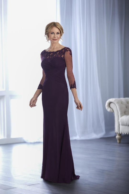 Christina Wu Elegance - 17856 Illusion Jeweled Corded Lace Sheath Gown in Purple
