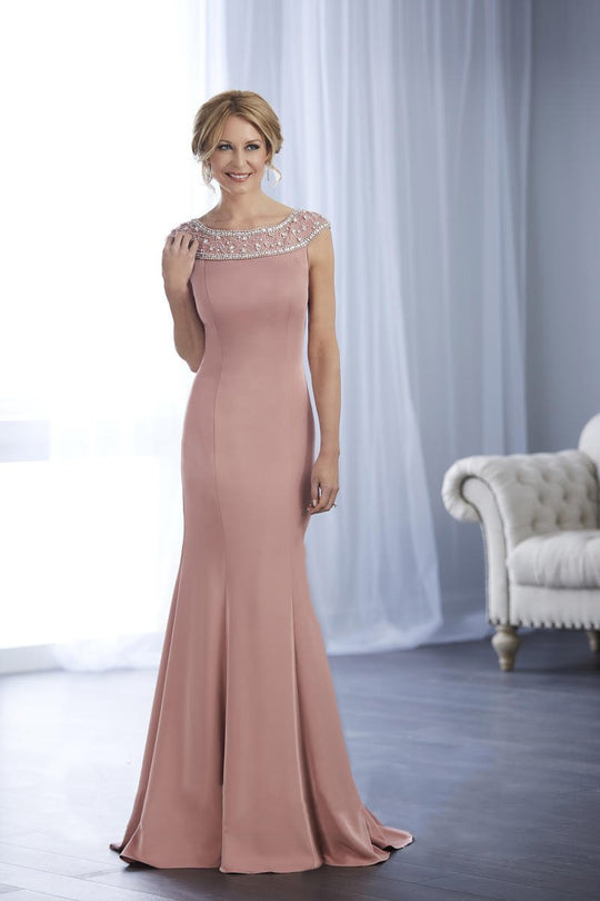 Christina Wu Elegance - 17857 Cap Sleeve Crystal Beaded Bateau Gown in Pink