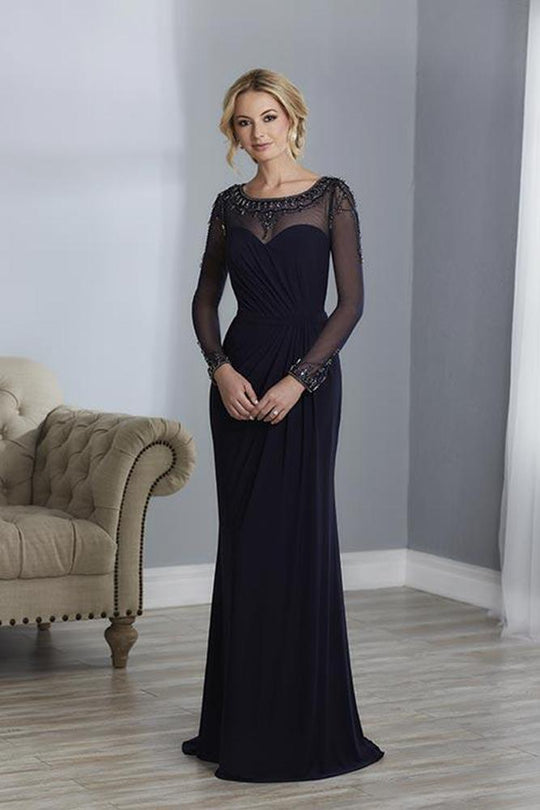 Christina Wu Elegance - 17863 Beaded Long Sleeve Illusion Bateau Gown in Blue