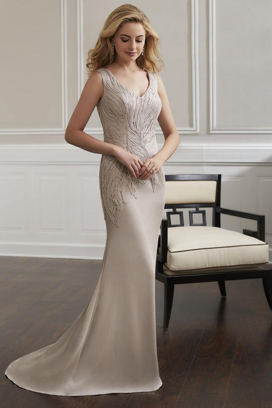 Christina Wu Elegance - 17906 Sleeveless Ribbon-Ornate Jersey Gown In Gray
