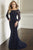 Christina Wu Elegance - Ornate Illusion Long Sleeve Trumpet Gown - 1 pc Charcoal In Size 18 Available