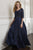 Christina Wu Elegance - 17912 Quarter Sleeve Lace Bodice A-Line Gown In Blue