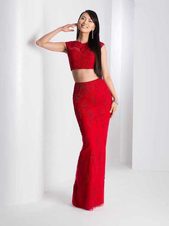 Clarisse - 3574 Two Piece Bateau Sheath Dress in Red