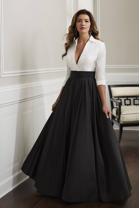 Christina Wu Elegance - 17921 Quarter Sleeve Plunging Bodice Dress In White and Black