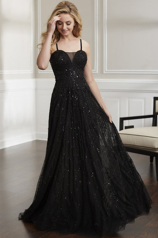 Christina Wu Elegance - 17922 Embellished Plunging Sweetheart Dress In Black