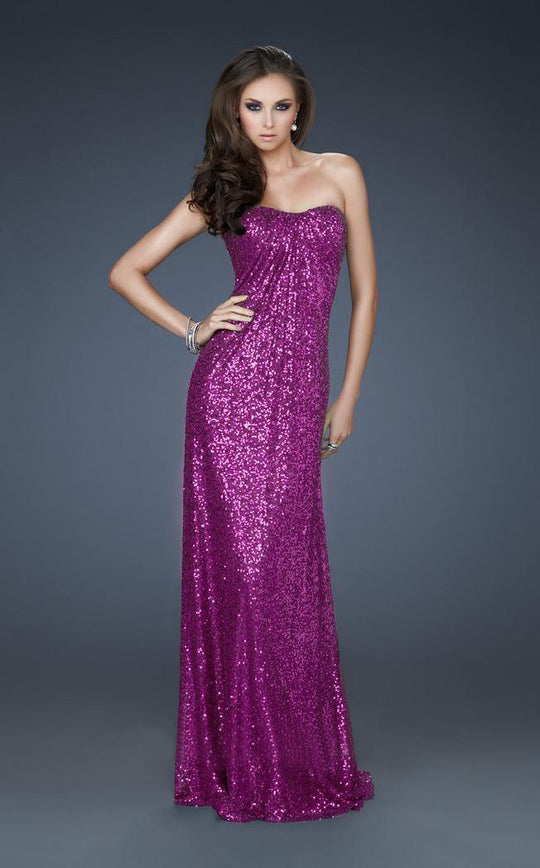 La Femme - 17924 Strappy Sequined Strapless Gown In Purple