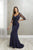 Christina Wu Elegance - 17926 Illusion Quarter Sleeve Beaded Long Gown In Blue