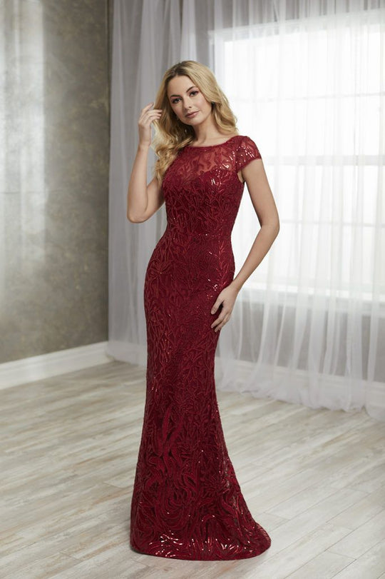 Christina Wu Elegance - 17930 Beaded Bateau Trumpet Dress With Train In Red