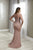 Christina Wu Elegance - 17933 Beaded V-neck Crepe Trumpet Dress In Pink