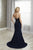Christina Wu Elegance - 17935 Applique Halter Trumpet Dress With Train In Blue