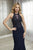 Christina Wu Elegance - 17935 Applique Halter Trumpet Dress With Train In Blue