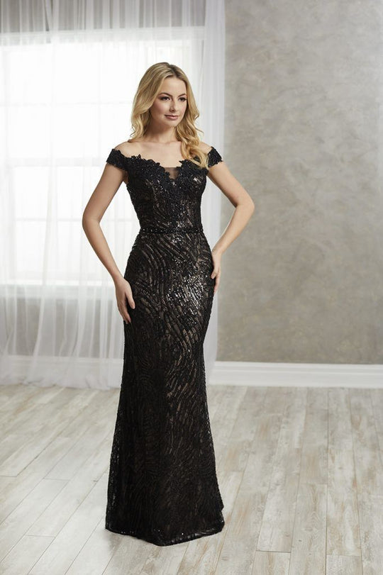 Christina Wu Elegance - 17937 Long Beaded Overlace Sheath Gown In Black and Neutral