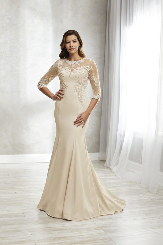 Christina Wu Elegance - 17939 Lace Jewel Neck Trumpet Dress In Neutral