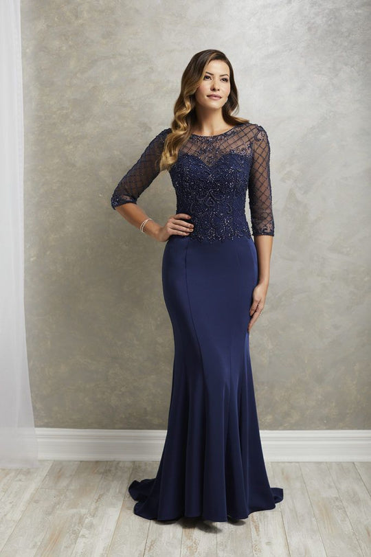 Christina Wu Elegance - 17944 Beaded Bateau Trumpet Dress With Train In Blue