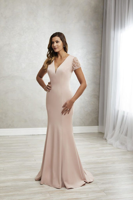 Christina Wu Elegance - 17946 Embellished Plunging V-neck Trumpet Gown In Nude