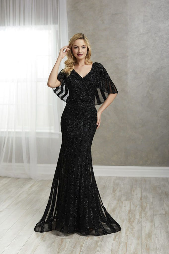 Christina Wu Elegance - 17948 Bedazzled V-neck Trumpet Dress In Black