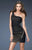 La Femme - Asymmetric Nude Illusion Cocktail Dress 17970 in Black and Neutral