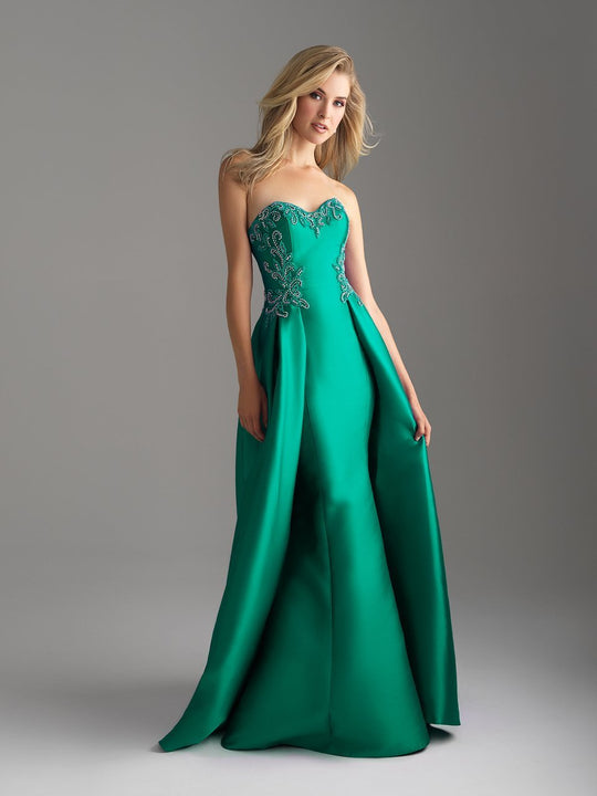 Madison James Strapless Scroll Motif Mikado Overskirt Gown - 1 pc Green In Size 10 Available In Green
