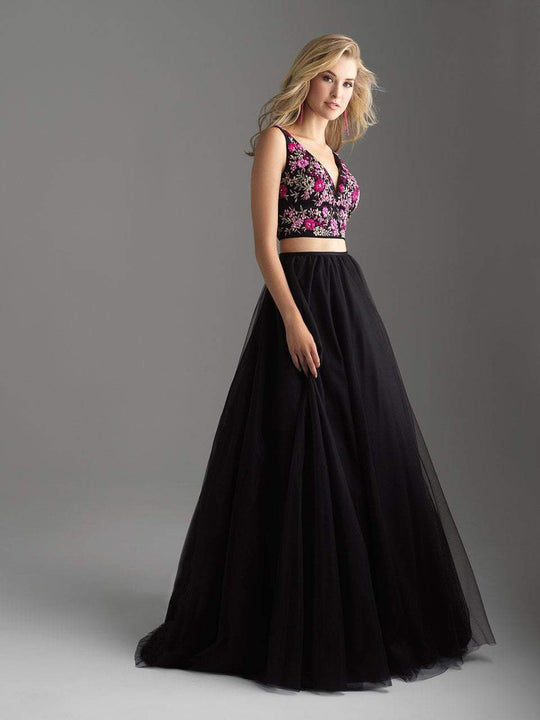 Madison James - Two Piece Embroidered Floral A-line Dress 18-611 in Black