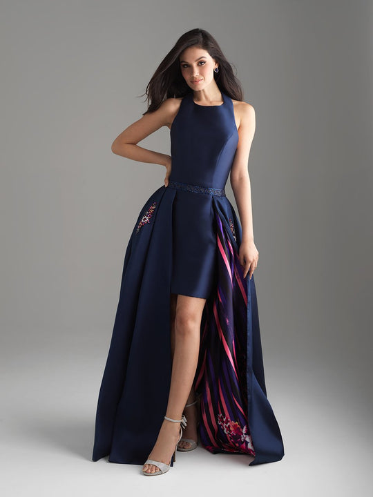 Madison James - 18-620 Halter Neck Mikado High Low Gown In Blue