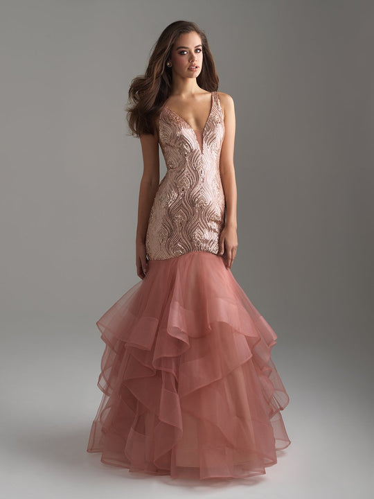 Madison James - 18-625 Sleeveless Sequined Mermaid Gown In Pink
