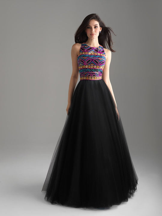 Madison James - 18-632 Beaded Sleeveless Tulle Ballgown  In Black