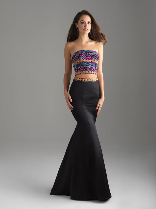 Madison James - 18-634 Beaded Strapless Two-Piece Mermaid Gown In Black