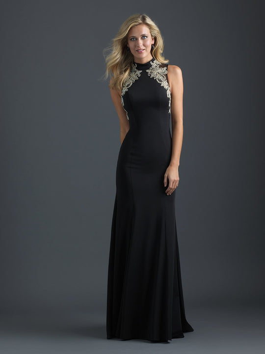 Madison James - 18-638 Fitted High Neck Evening Dress In Black