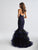 Madison James - 18-647 Floral Lace Halter Tulle Mermaid Dress In Blue and Black