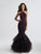 Madison James - 18-647 Floral Lace Halter Tulle Mermaid Dress In Purple and Black