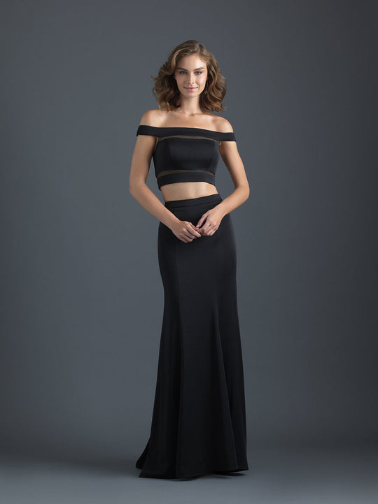 Madison James - 18-648 Two Piece Off Shoulder Fitted Evening Dress In Black