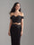 Madison James - 18-649 Two Piece Off-Shoulder Lace Evening Dress In Black