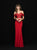 Madison James - 18-649 Two Piece Off-Shoulder Lace Evening Dress In Red