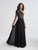 Madison James - 18-653 Floral Appliqued Halter Evening Dress In Black