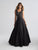 Madison James - 18-654 Beaded Floral Appliqued A-Line Dress In Black