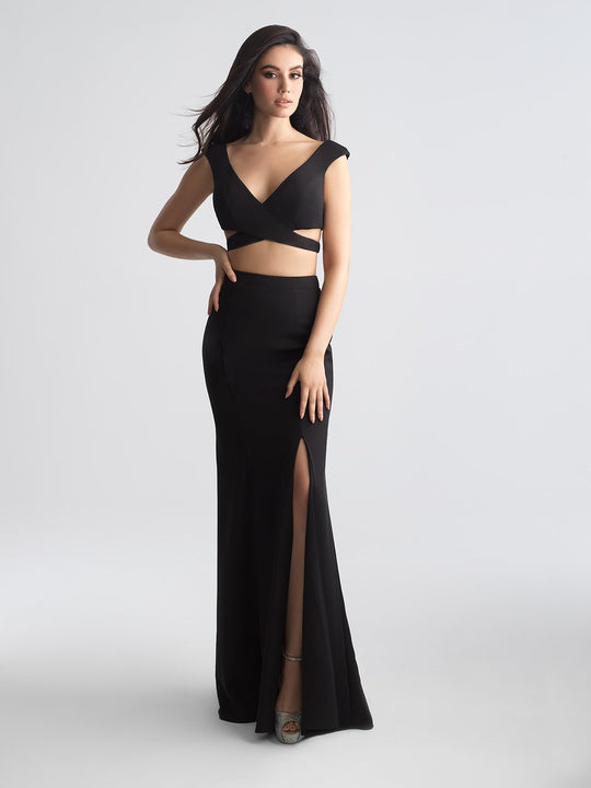 Madison James - 18-657 Two Piece Fitted Crisscross Evening Dress In Black